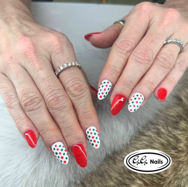 Nail art - festive red and polka dot design